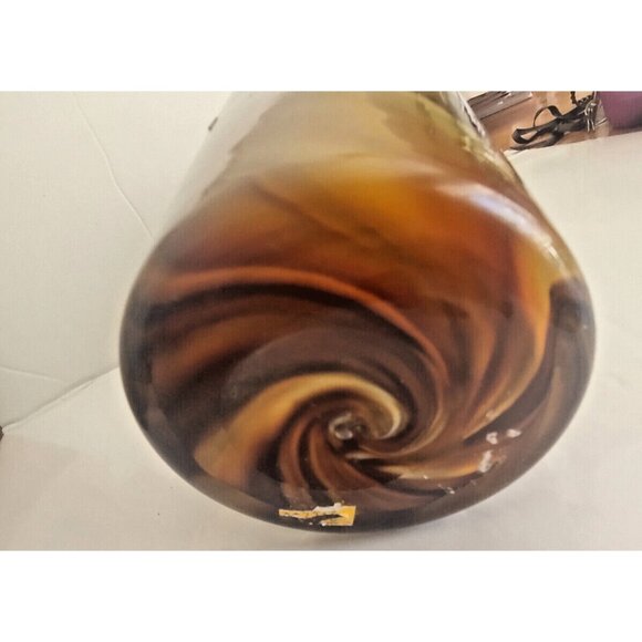 Large Murano Style Hand Blown Glass Vase Chocolate Swirl 12.5" - Picture 7 of 11